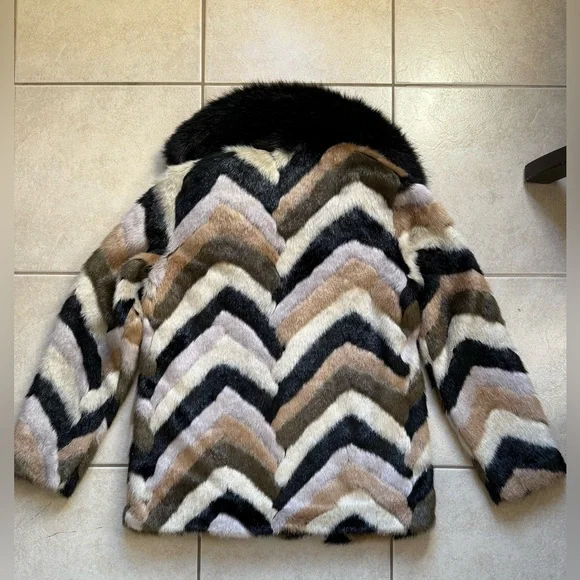 TopShop Multicolor Chevron Faux Fur Coat - Picture 10 of 13